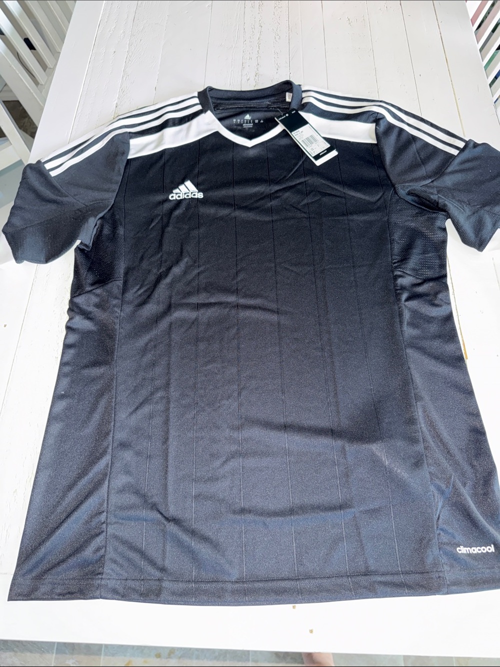 adidas Men’s Black Soccer Jersey with White Stripes NWT Sz Lg